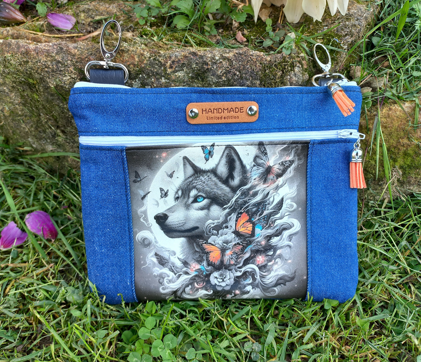 Mini pochette loup et papilons