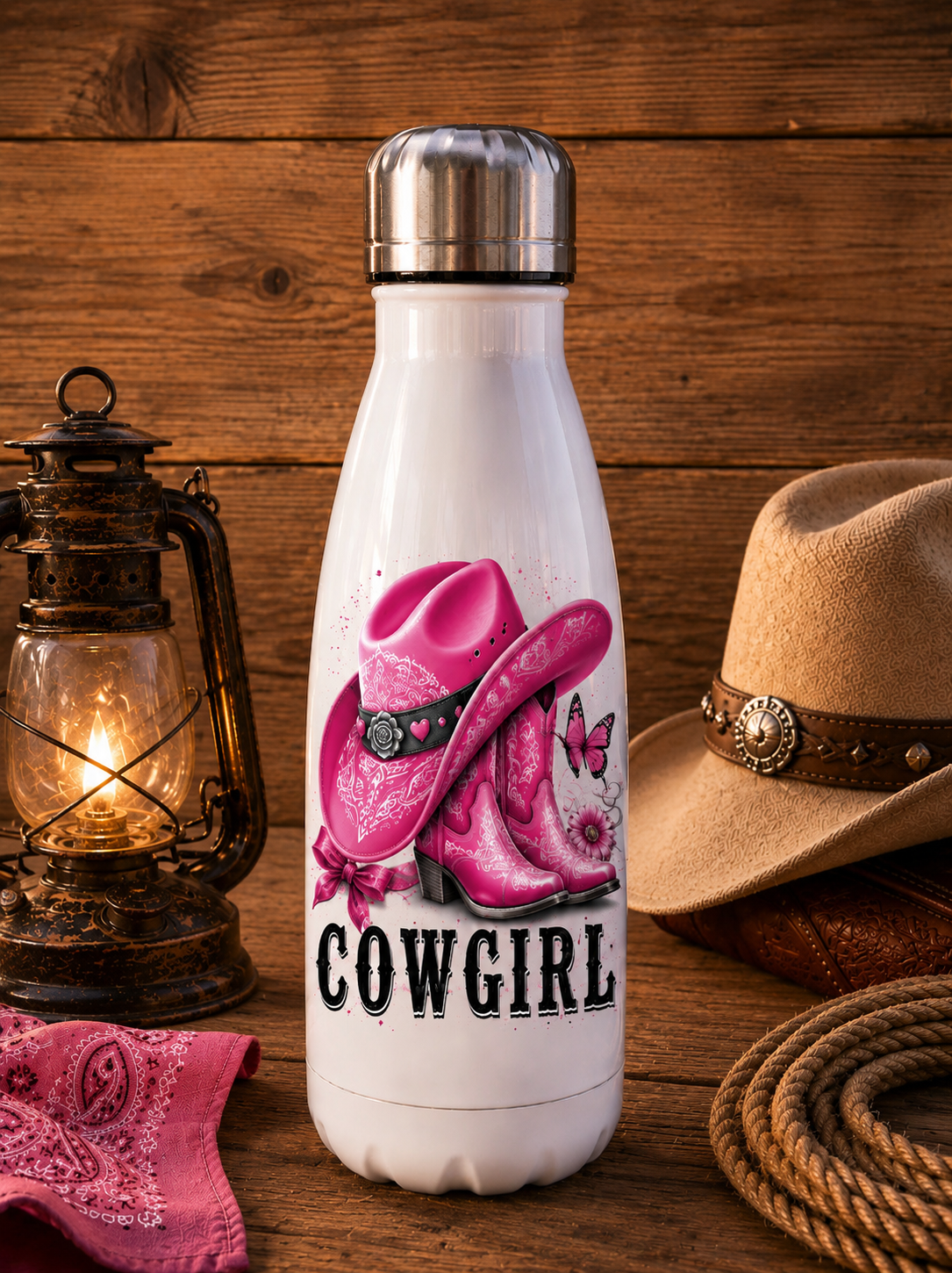 Gourde isotherme bottes rose 400ml