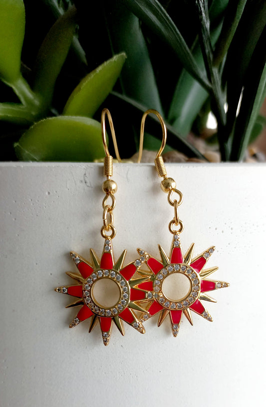 Boucles d oreilles soleils rouges
