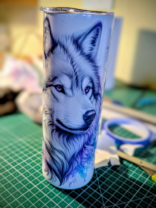 Commande sur mesure loup gourde et tasse isotherme avec prénom