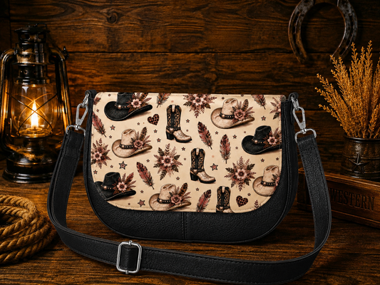 Sac à rabats amovibles noir et rabat noir blanc et rose