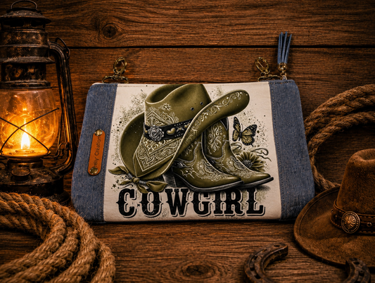 Mini pochette bottes chapeau kaki