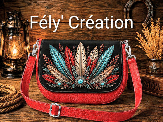 Sac à rabats amovibles motif plumes