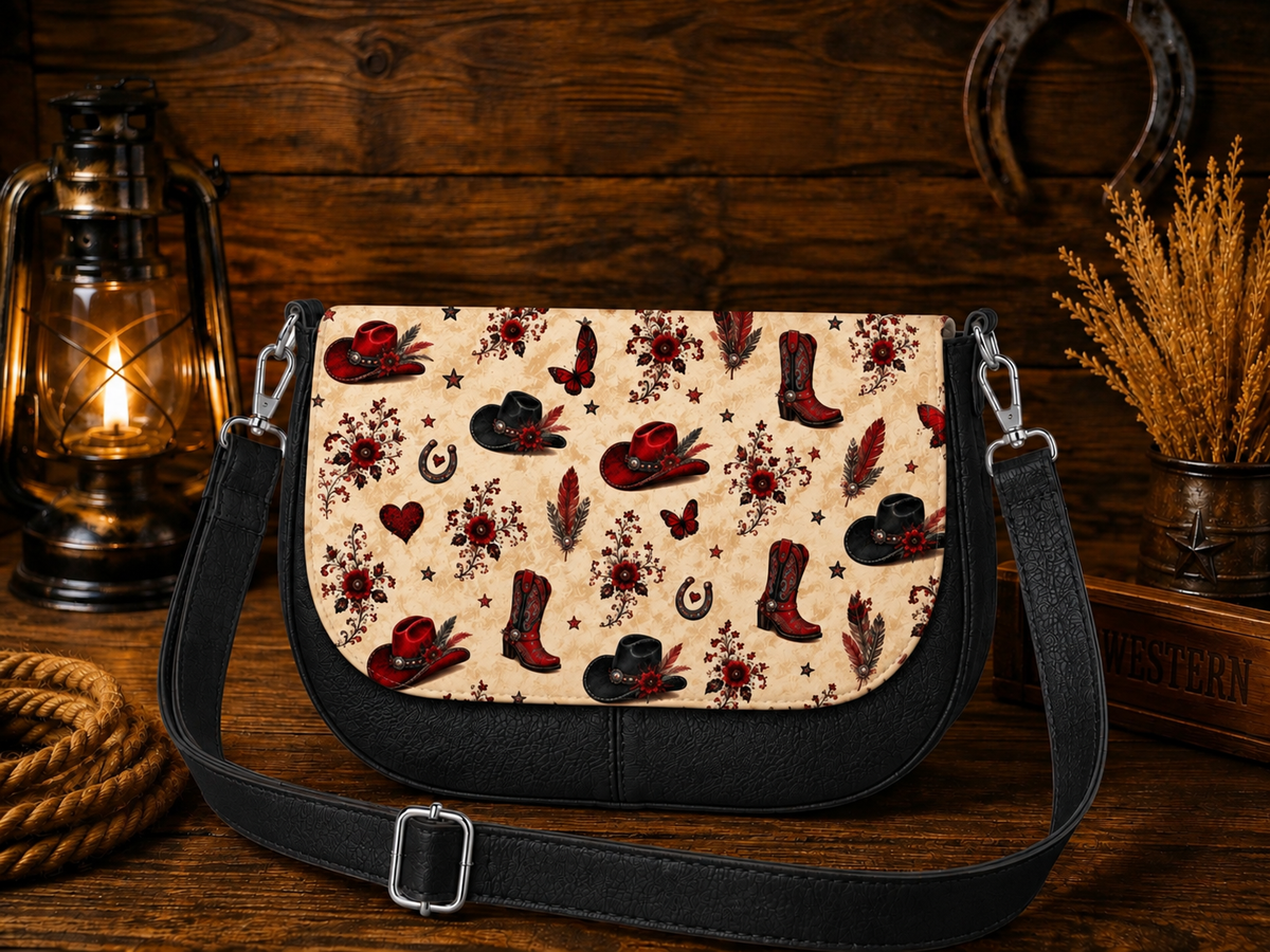 Sac à rabats amovibles noir et rabat motif rouge et noir