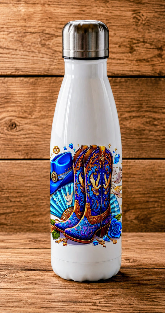 Gourde isotherme bottes turquoise et éventail