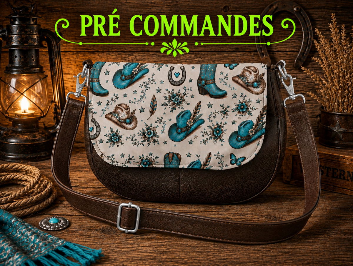 Sac à main à rabats amovibles brun et rabat turquoise