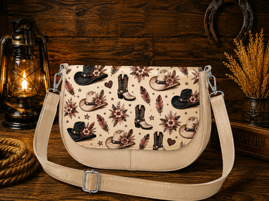 Sac à main à rabats amovibles beige / imprimé noir blanc rosé.