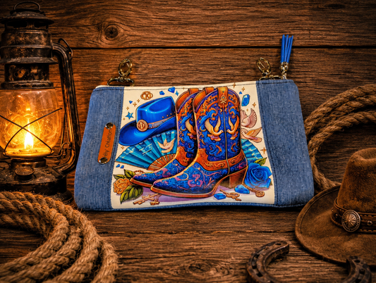 Mini pochette Bottes et éventails turquoise