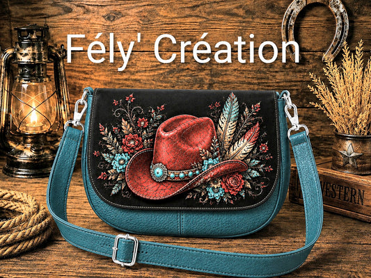 Sac a main à rabats amovibles turquoise et chapeau rouge
